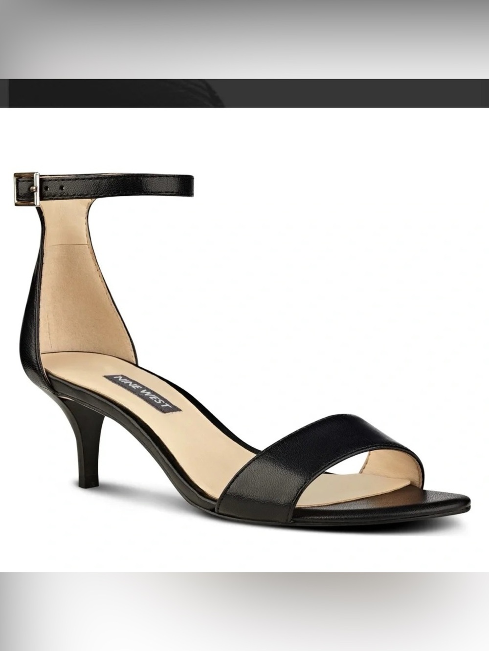 Nine West Leisa Black Leather Ankle-Strap Kitten Heel Sandal Size 9W